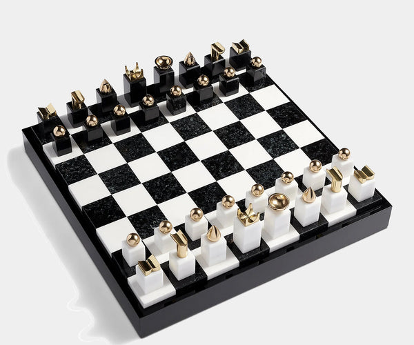 Handcrafted chess set as an exquisite Christmas gift, featuring a modern design and abstract pieces.