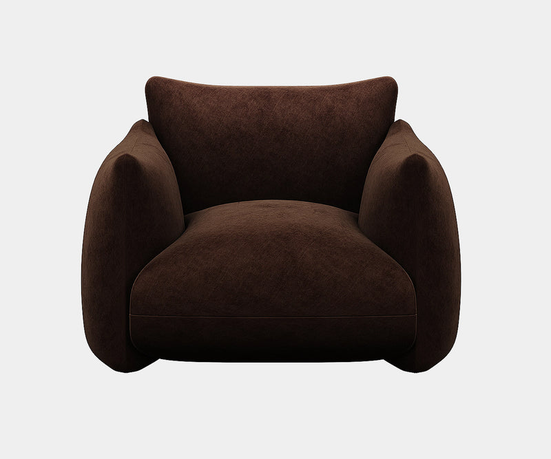 Luxury chocolate suede armchair with timeless upholstered design for elegant interiors.