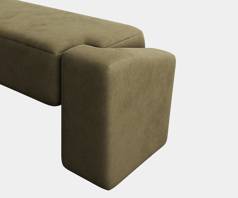 Versatile green suede bench designed for comfort and style in luxury interiors.