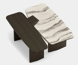 Black oak and white marble center table, contemporary interior design