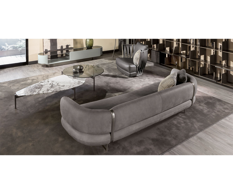 Full view of the Johnson Cloud Sofa's sinuous lines and luxurious design, highlighting its role as a statement piece in modern interior design and high-end furniture.