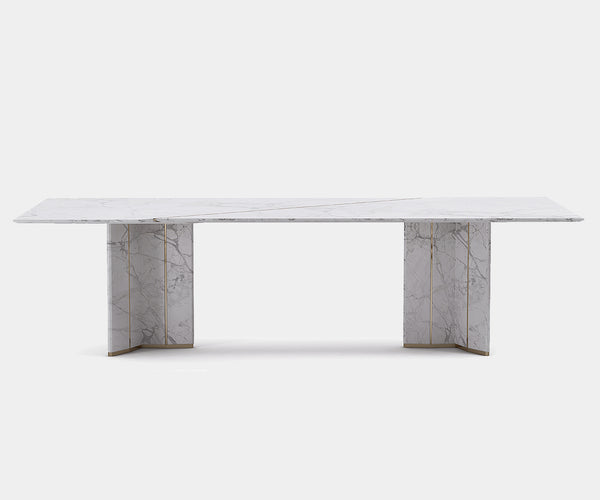 Luxxu Algerone Rectangular Dining Table with Statuario marble and polished brass details