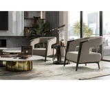 Luxxu Gladia Armchair in a luxury living room, blending contemporary style with classic elegance.