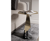 Luxurious side table with polished brass body and elegant Carrara marble top