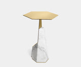 Contemporary Myllo side table with polished brass legs and marble top for luxury interiors