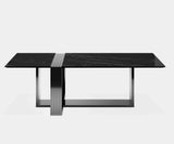 Elegant rectangular dining table in Carrara marble and polished brass, Luxxu Vertigo design