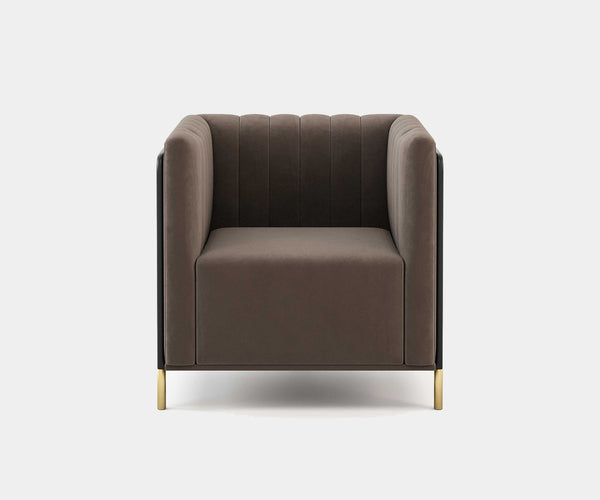 Mayfair Curved Armchair: Soft Taupe Velvet Upholstery