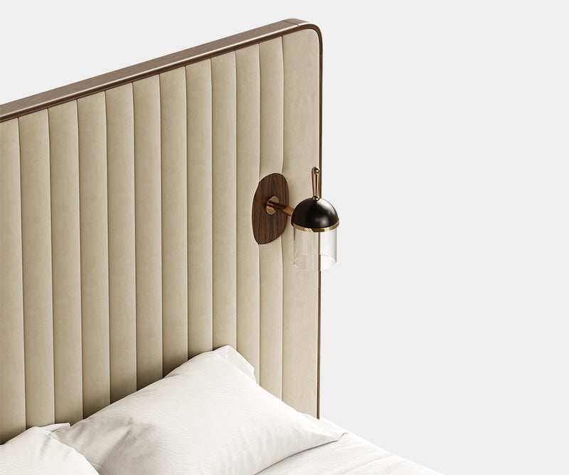 Mezzo Collection Como Bed showcasing luxury design and sophisticated brass details.