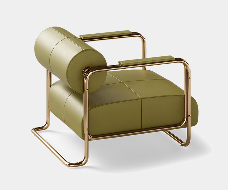 Polished Brass Detail on the Gilded Age Glamour Armchair.  The Gilded Age Glamour armchair stuns with its gleaming polished brass accents, a hallmark of luxurious mid-century modern design.