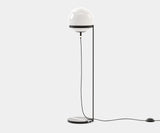 Sophisticated Clarke floor lamp showcasing a spherical glass shade and high-end Carrara marble base.