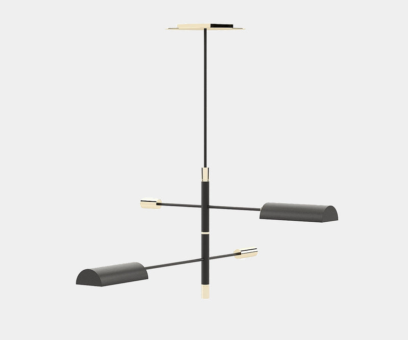 Elegant suspension lamp with bold geometric structure and adjustable lighting for high-end interiors.