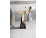 Modern design Myllo side table by Luxxu, combining polished brass and marble