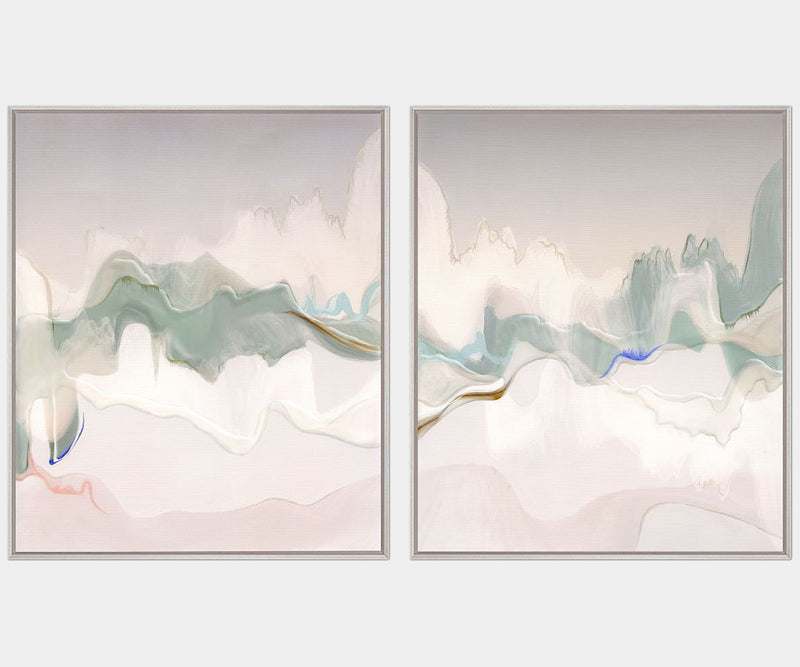 Handcrafted abstract artwork from the Nito Collection by Quintessa, featuring serene landscapes and resin highlights for luxury home decor.