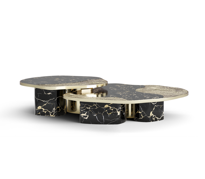 Luxury Portoro marble and gold-plated centre table in modern living room