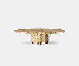 The Private Label Majus Centre Table: Elegant & Gracful Round Masterpiece Round Centre Table with Aged Brass Base by Pardo - Inspired by nature, this round center table by Pardo features a stunning aged brass base with a blooming elegance. The tabletop, crafted from ash olivato veneer with a matte finish, creates a captivating centerpiece for luxury living rooms.