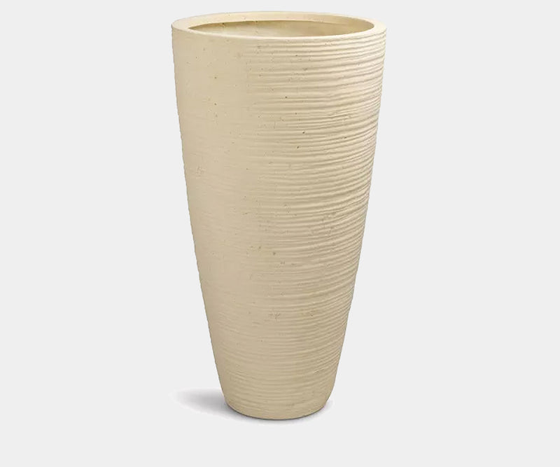 Versatile cream stripe floor vase for high-end real estate and upscale interiors.