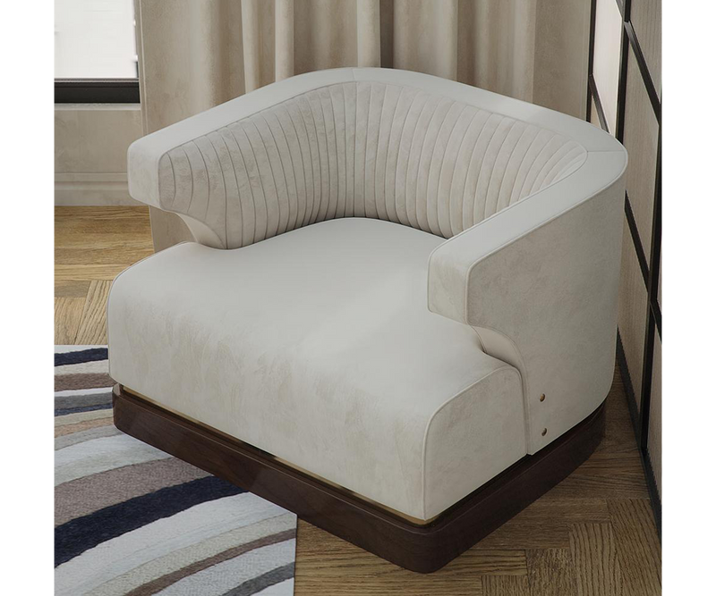 Luxury Comfort for Music Lovers: The Gene Armchair offers the perfect spot to relax and enjoy your favorite music.