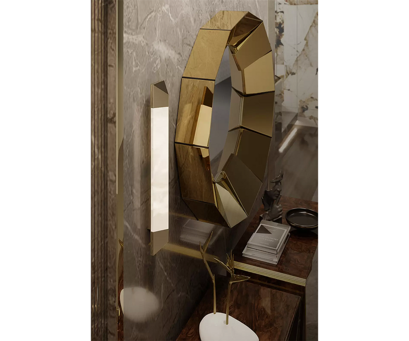 Contemporary wall lamp with a harmonious blend of Ibiza marble and gold brass, enhancing luxury home design.