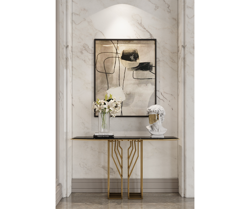 Spacious Console Table for Modern Homes: The Scarp Console: This spacious console table, the Scarp Console, boasts generous dimensions (length 162cm, width 44cm, and height 90cm) and a rebellious design, perfect for modern homes seeking a touch of drama.