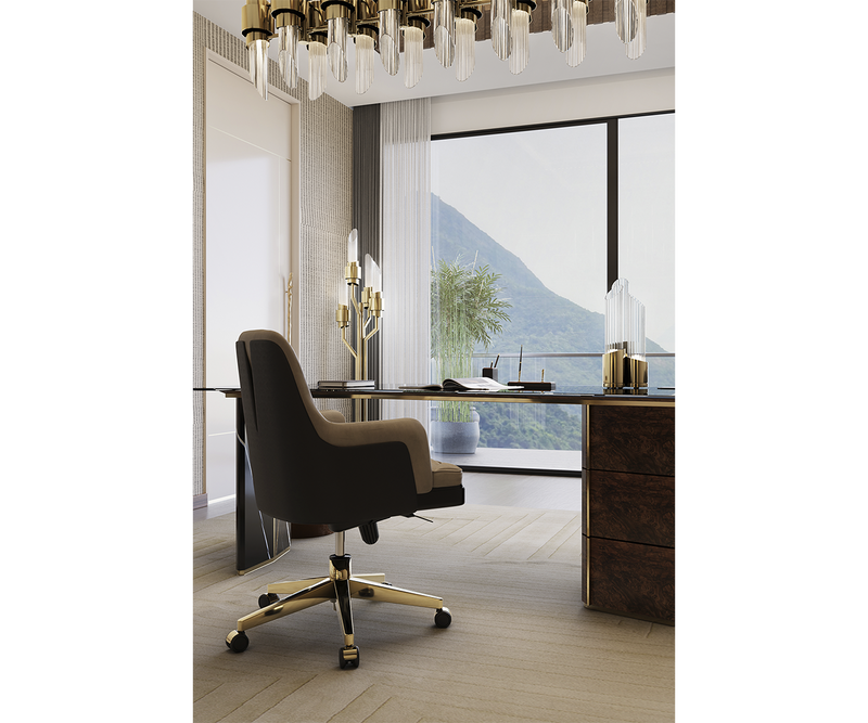 Charla office chair in high-end home office, showcasing ergonomic design and luxury finishes.