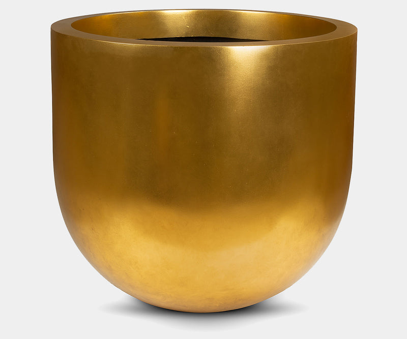 Stylish gold-leaf vase Pandora floor planter ideal for high-end commercial spaces.