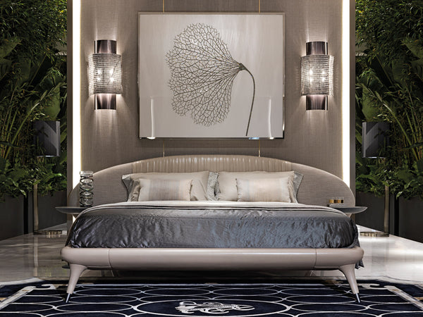 Luxury Modern Headboard: The Princess Bed Frame by Visionnaire boasts a captivating curved headboard, upholstered in your choice of luxurious leather or fabric finishes.