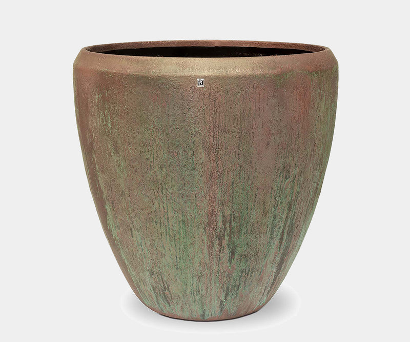 Oxidized bronze garden planter, perfect for weatherproof outdoor spaces.