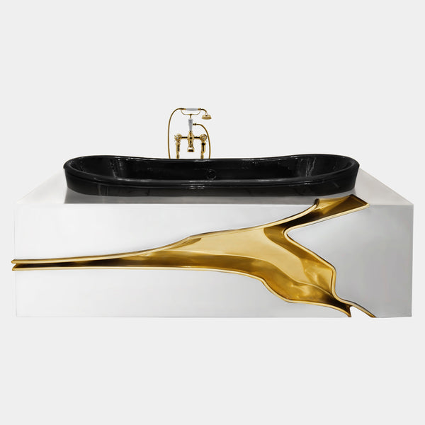 Luxury Lapiaz Bathtub by Maison Valentina with gold-painted tear and mirrored stainless steel finish.