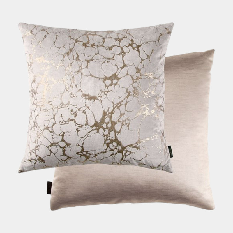 Rose Gold Luxury Cushion with Marble Foil Print and Faux Silk Back - Elegant Home Decor.